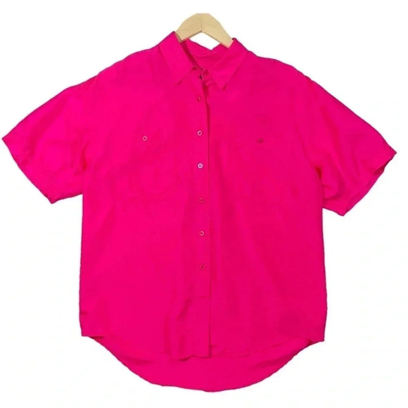 Vintage Tops - Vintage Fulin Hot Pink Silk Button Up Blouse